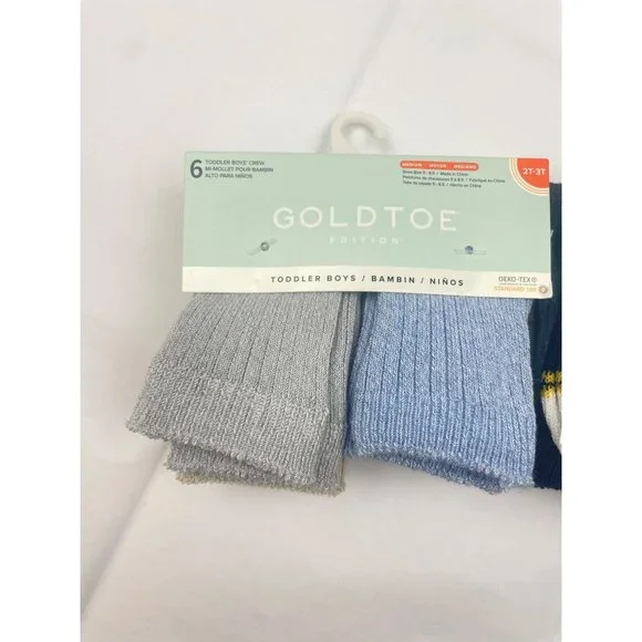 2-GOLDTOE Toddler Crew Boy 6-pack Socks 2T-3T - Picture 6 of 8